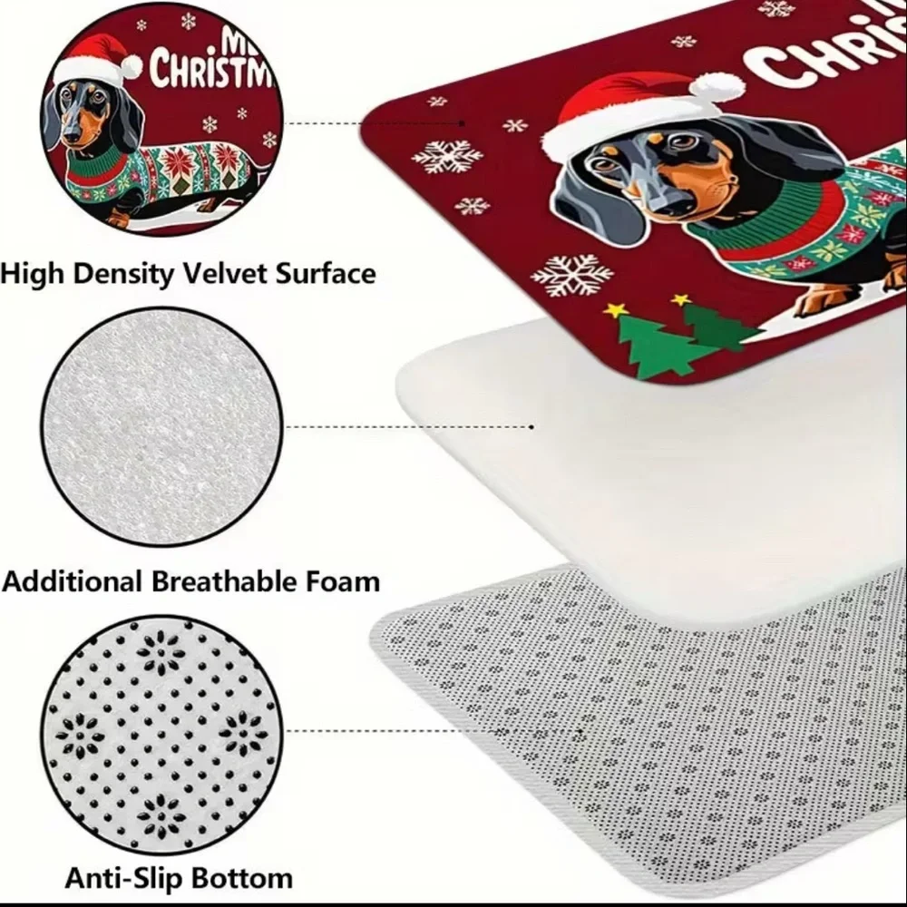 {NEW} Festive Dachshund Christmas Doormat - Non-Slip Soft Indoor/Outdoor
